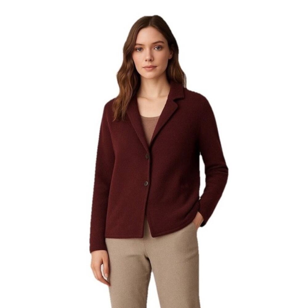 Eileen Fisher Lambswool Cashmere Burgundy Sweater Blazer Jacket Minimalist 1X